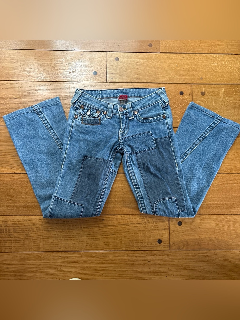 True Religion Patchwork Flare Jeans Vintage Low Rise Denim Size 25